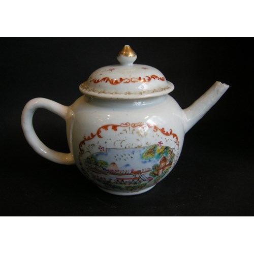Teapot porcelain Meissen style - The pit sawyers - after an engraving of S Le Clerc